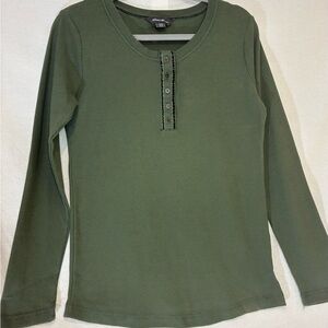 Eddie Bauer Henley Waffle Knit Thermal Top Velvet Trim Women’s Size XL Cabincore